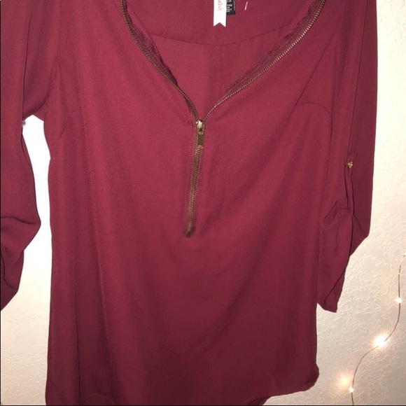 Maroon Quarter Zip Blouse - Picture 3 of 3